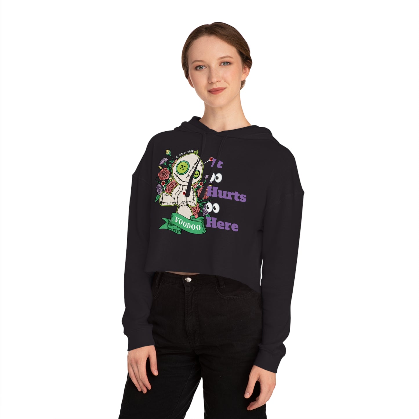 Cropped Hoodie - Voodoo Doll "I Hurts Here"