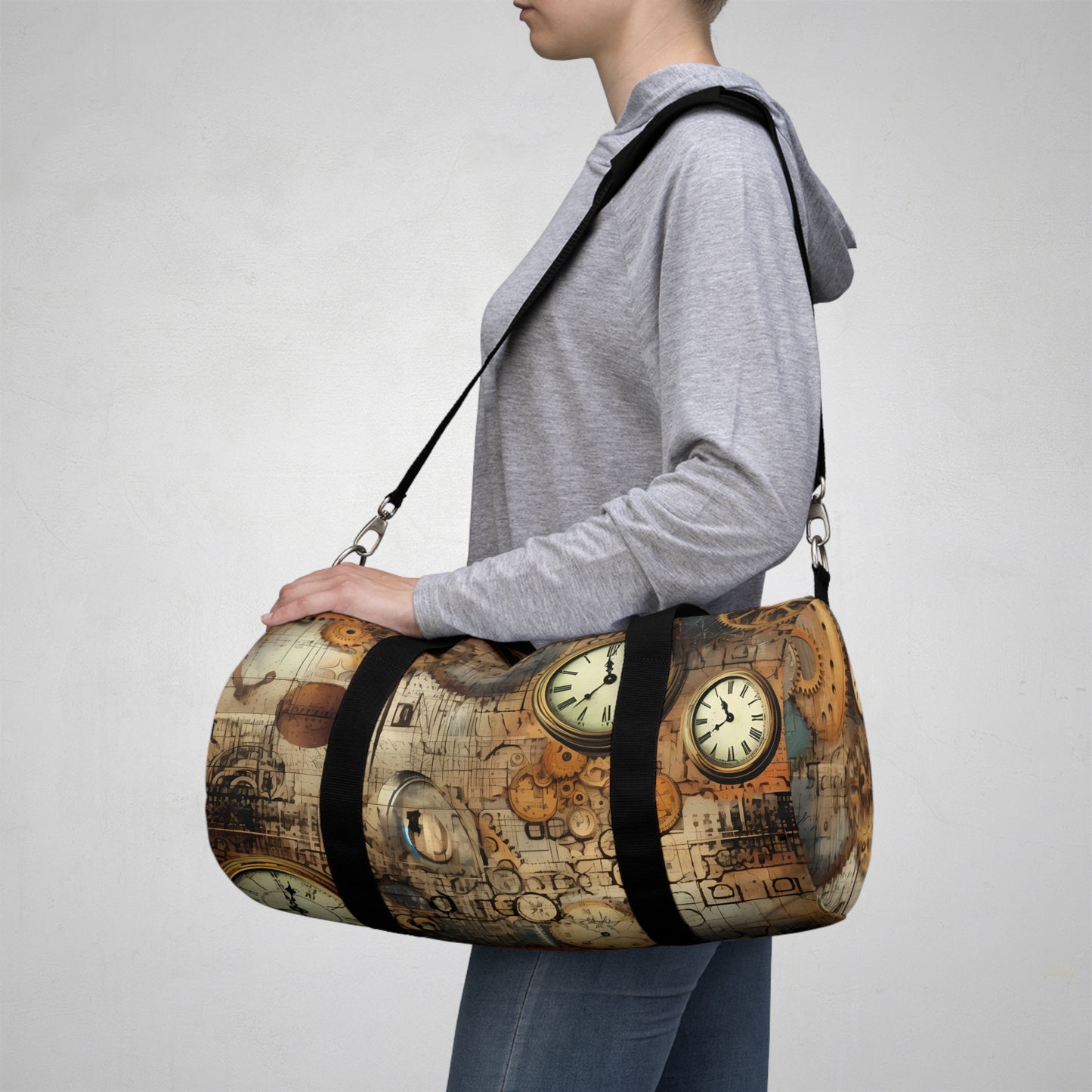 steampunk clock Gym Bag - vintage grunge travel duffel bag