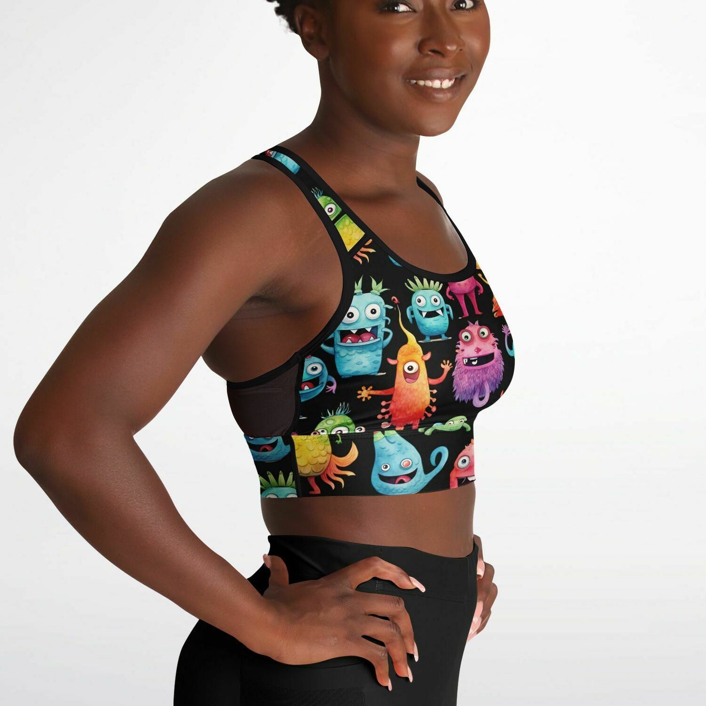 Mesh Padded Sports Bra - cheerful monster