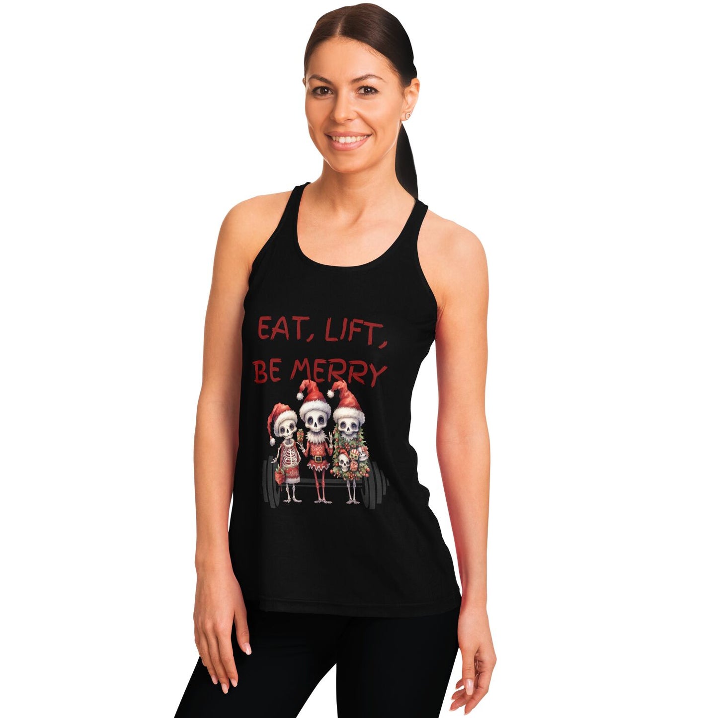 Skeleton Christmas "Eat Lift Be Merry" - Racerback Tank Top