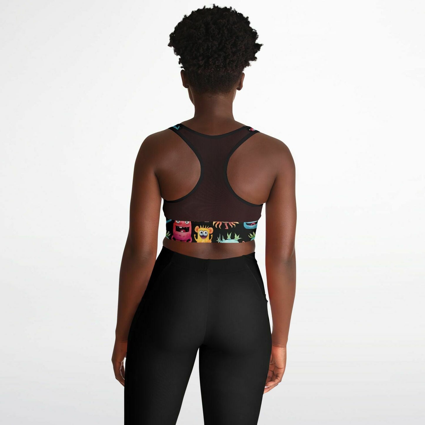 Mesh Padded Sports Bra - cheerful monster
