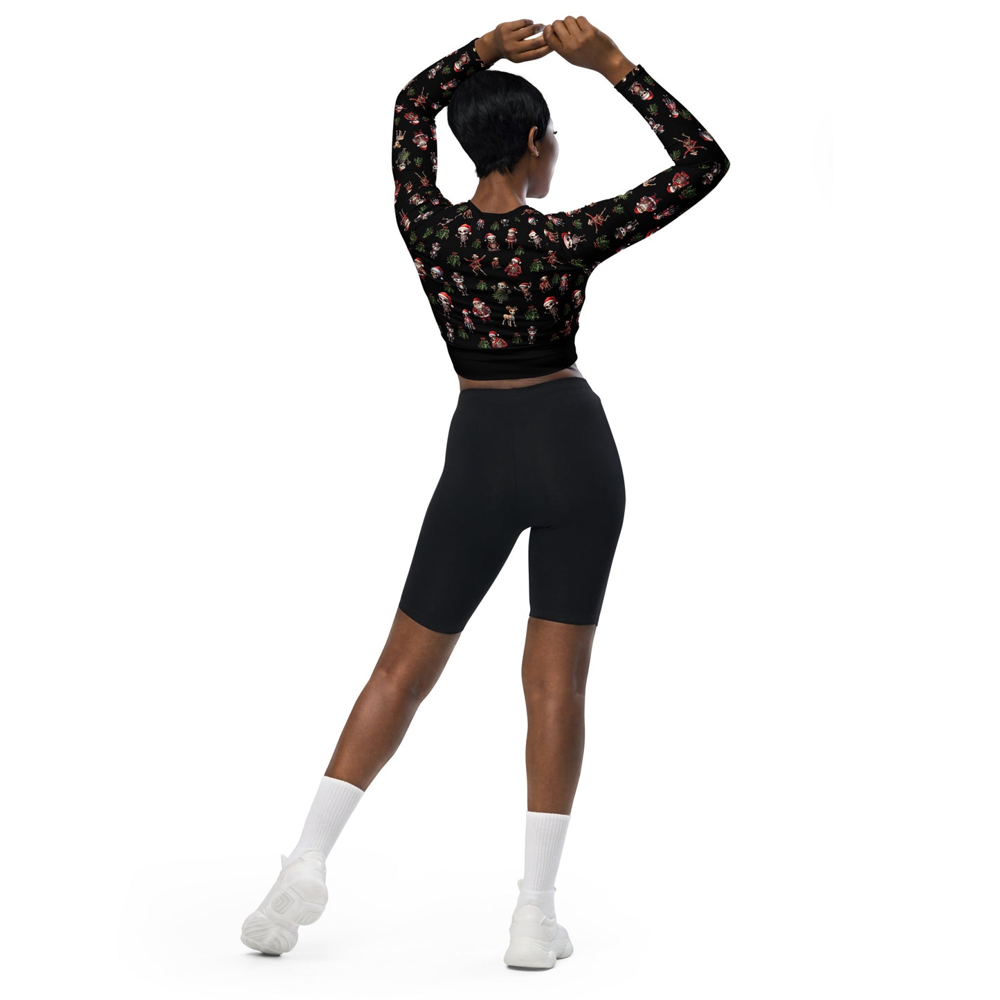 Eco Friendly long sleeve crop top - Skeleton Christmas "Eat Lift Be Merry"
