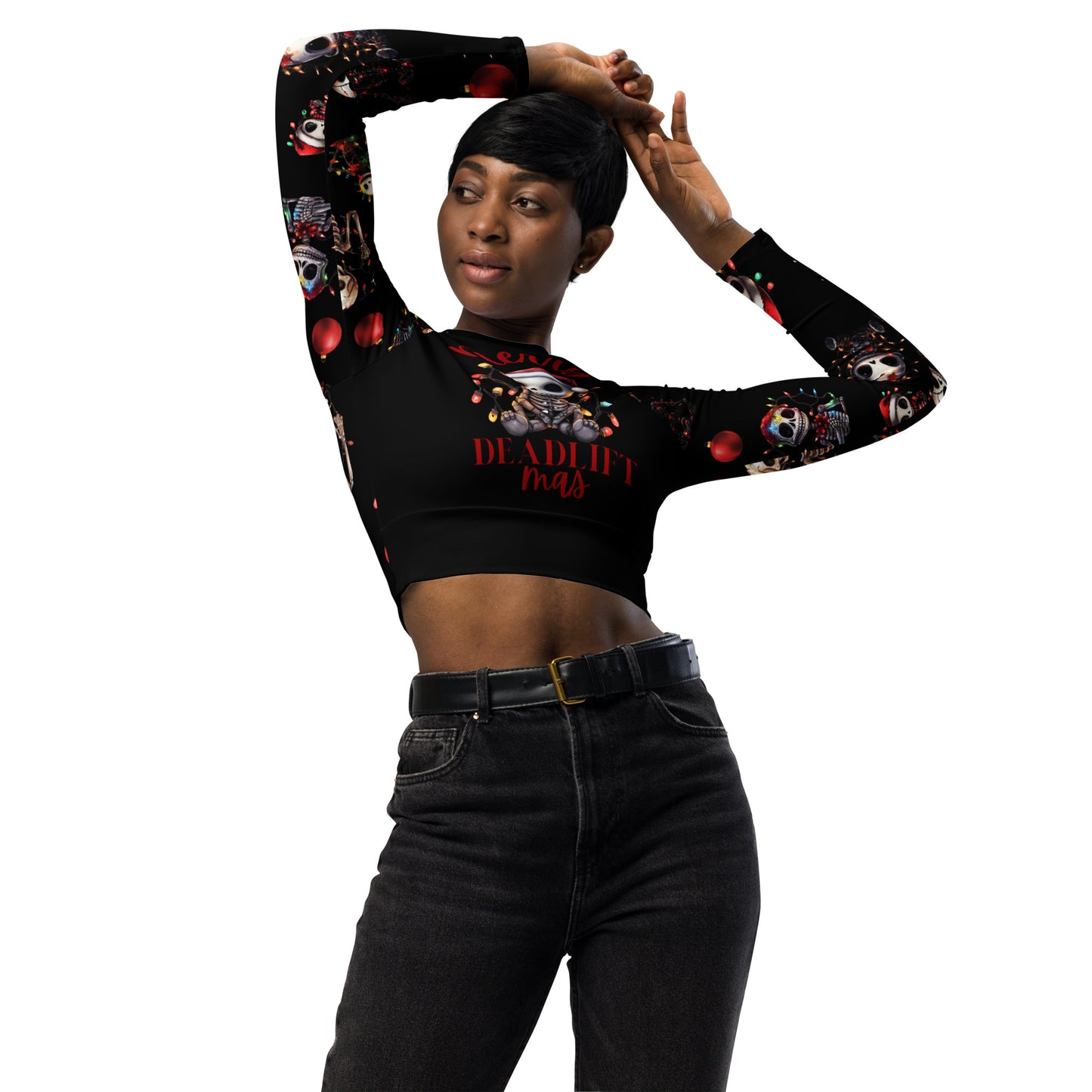 Eco Friendly long-sleeve crop top - Merry Deadlift-mas