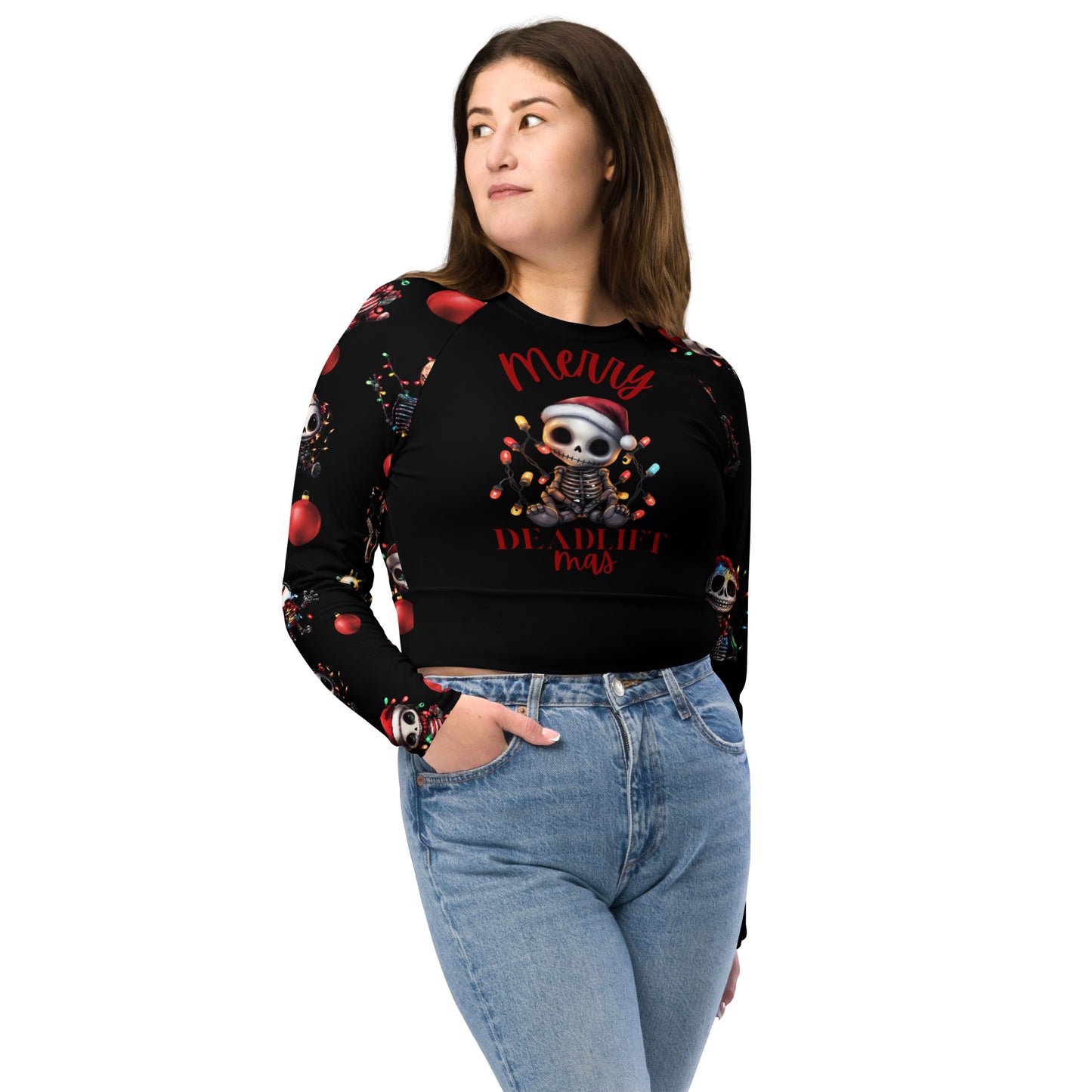 Eco Friendly long-sleeve crop top - Merry Deadlift-mas
