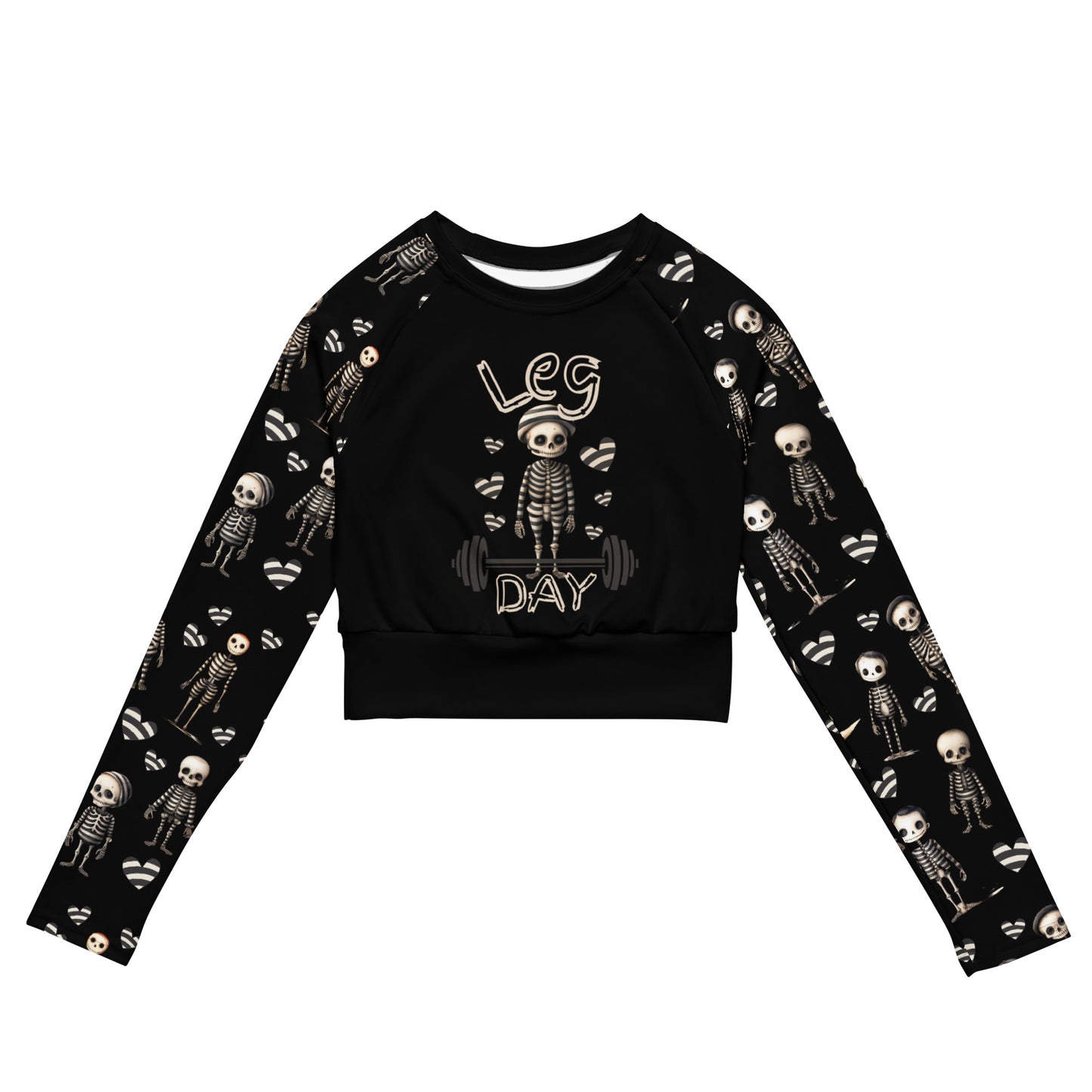Eco friendly long-sleeve crop top - Jailhouse Skeleton "Leg Day"