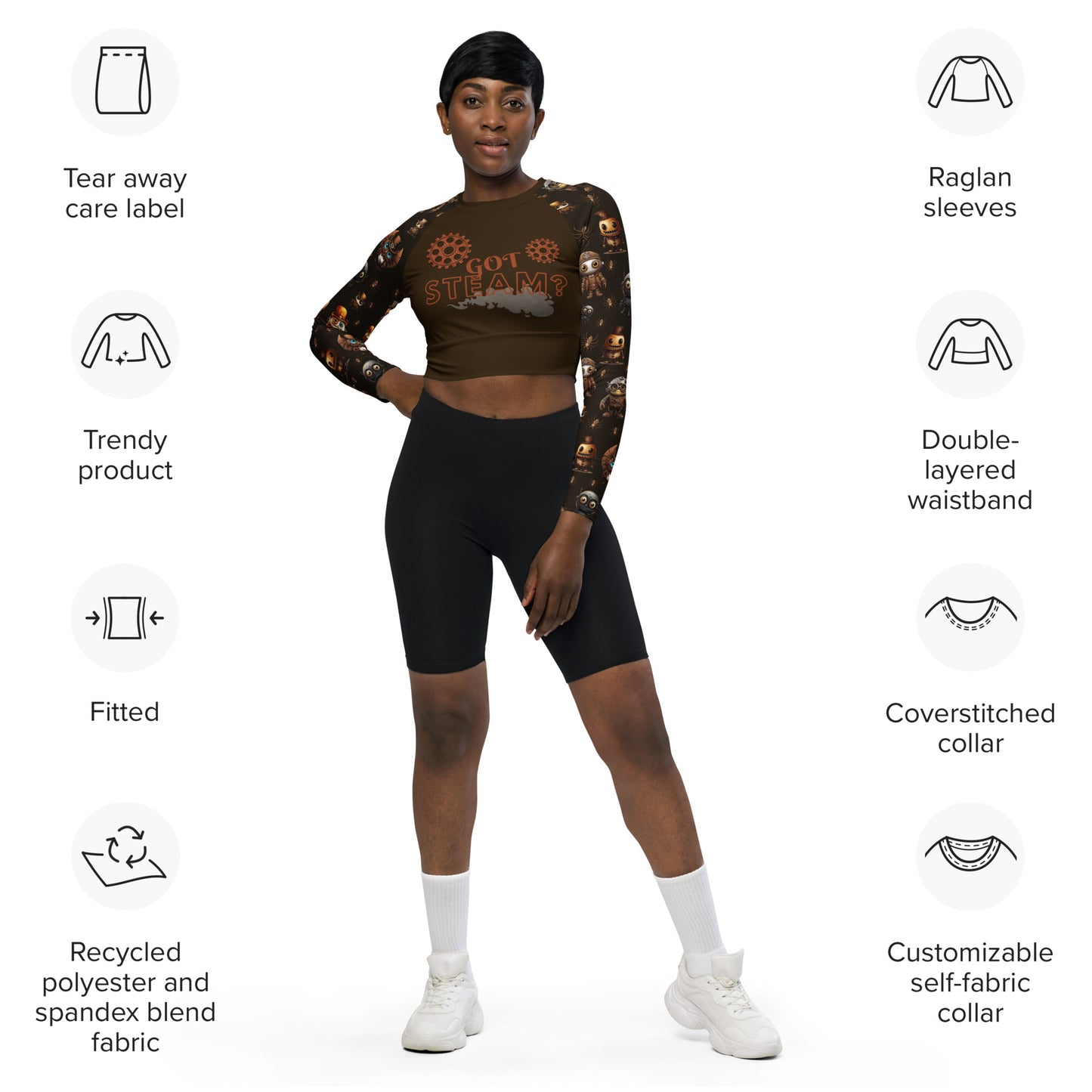 Eco Friendly long-sleeve crop top - Misfit Steampunk Crew "Got Steam"