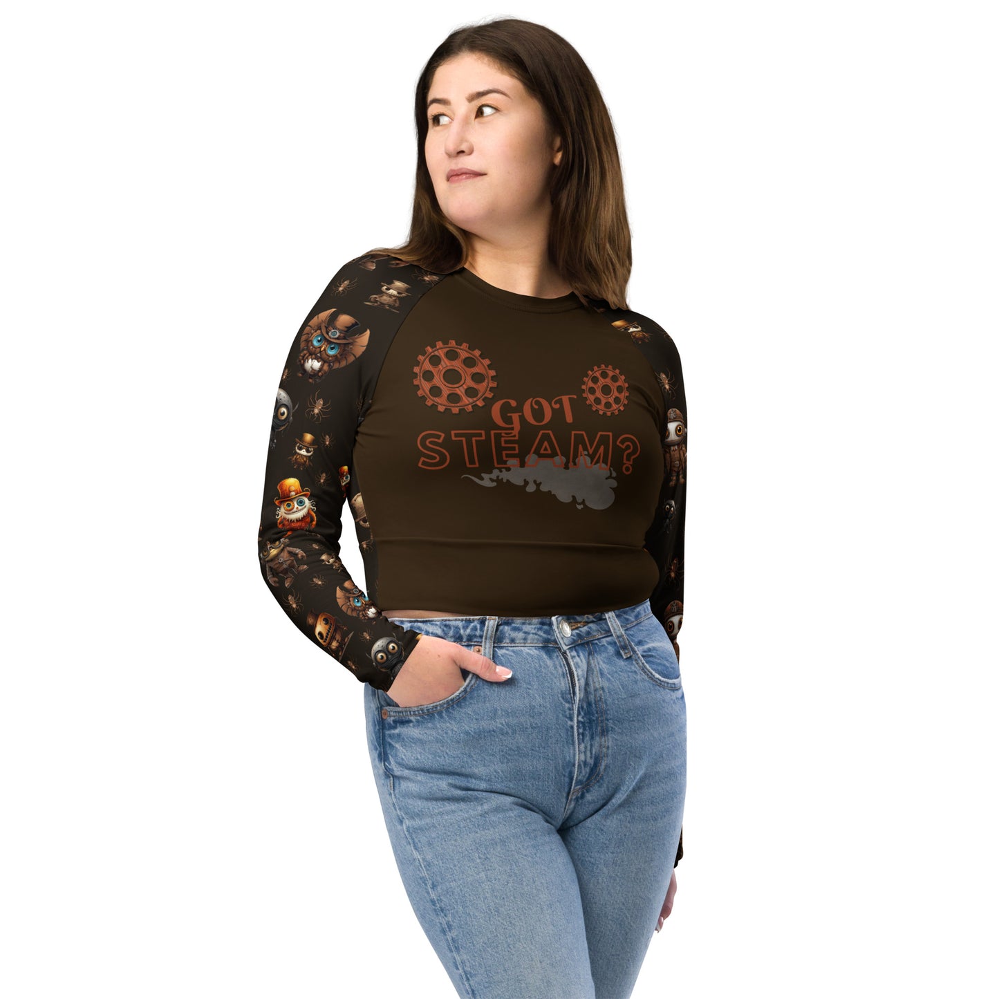 Eco Friendly long-sleeve crop top - Misfit Steampunk Crew "Got Steam"