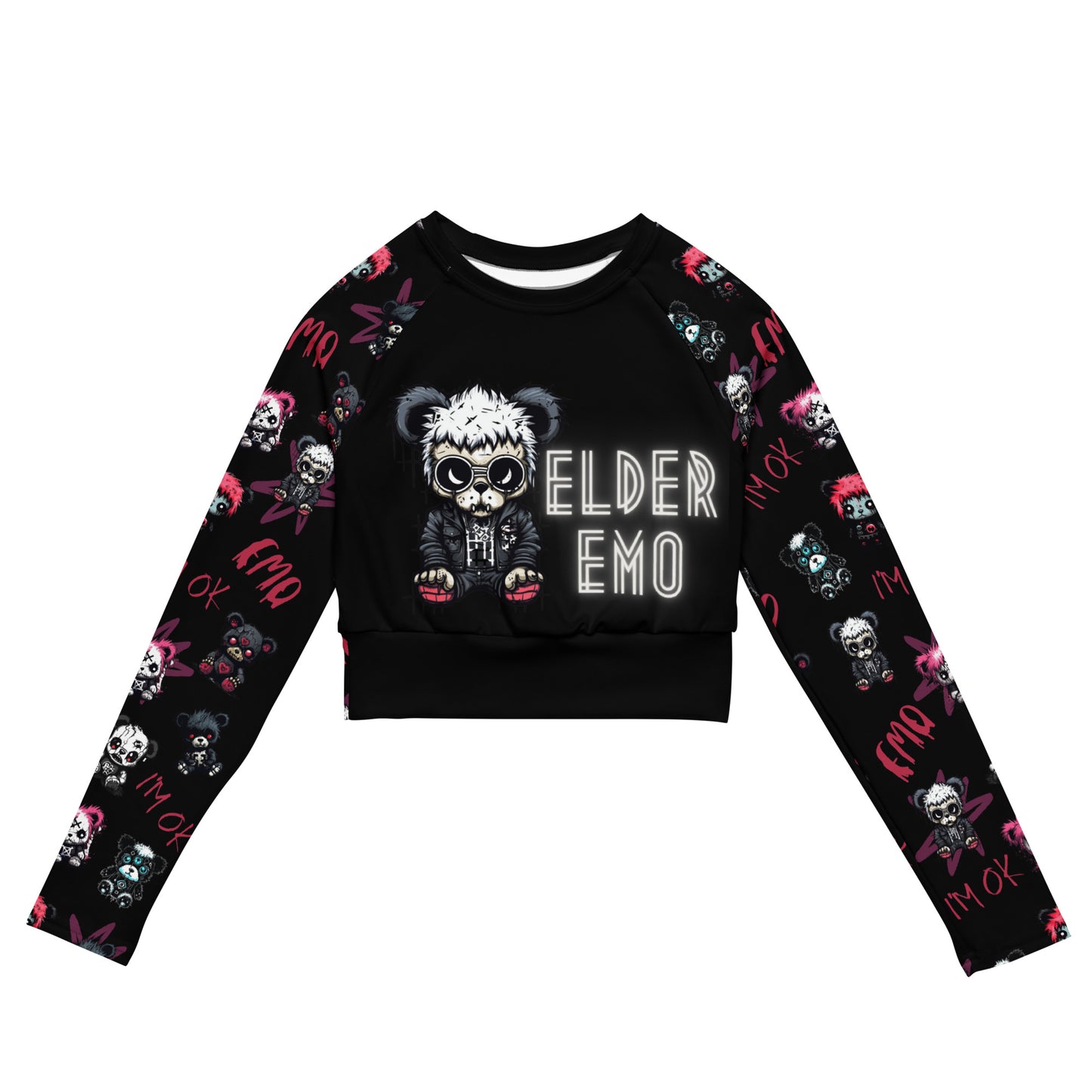 Eco - Friendly Long sleeved Crop Top - Emo Teddies 'Elder Emo'