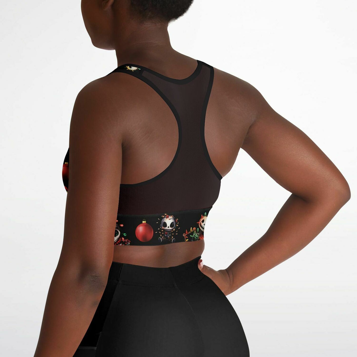 Mesh Padded Sports Bra - festive skeleton