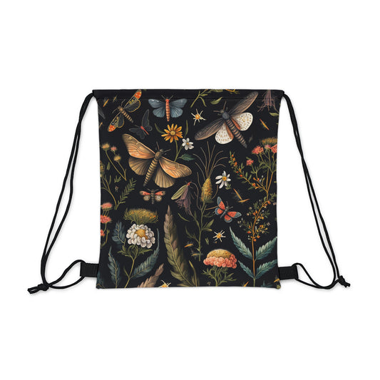 Moth and foilage Fitness Drawstring Bag - Dark Cottagecore gym gear