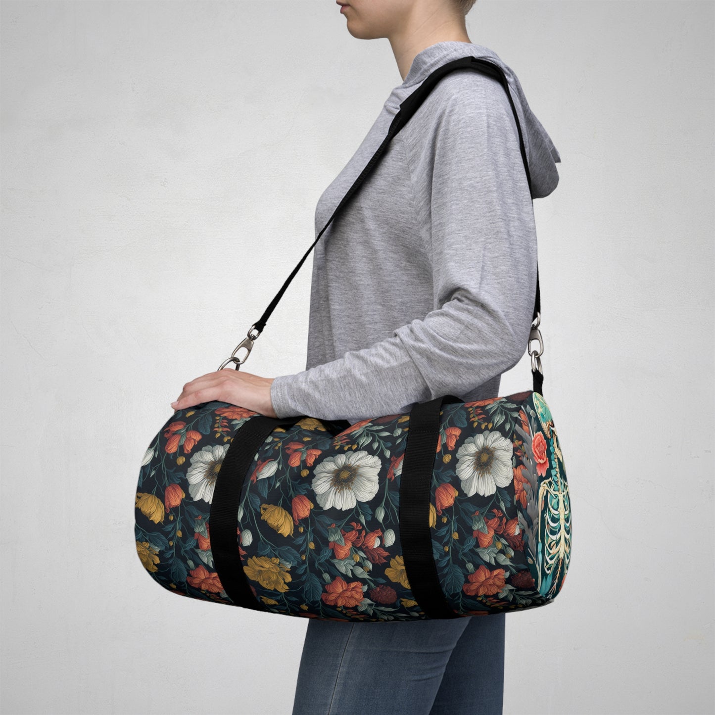 Whimsigoth Skull and Flowers Gym Bag - Duffle bag