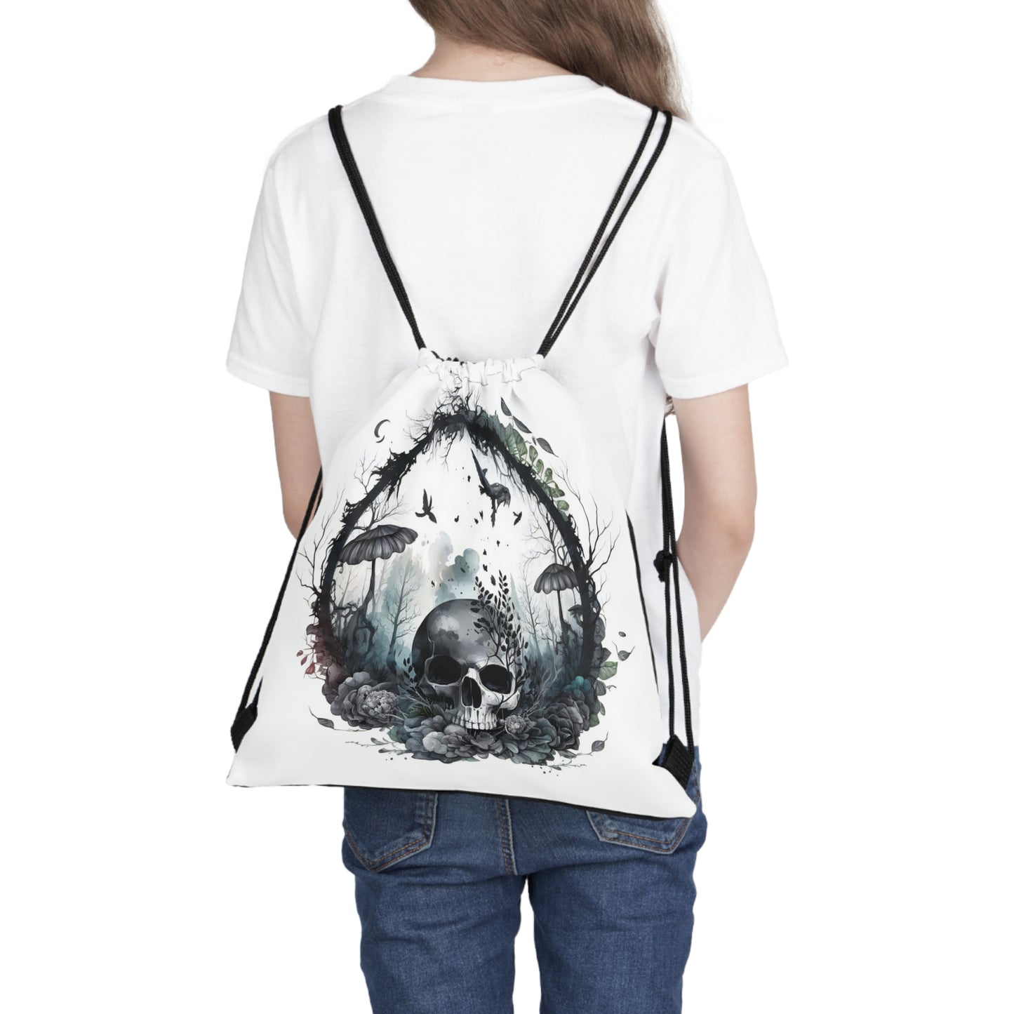 Dark Skull Garden Athletic Drawstring Bag