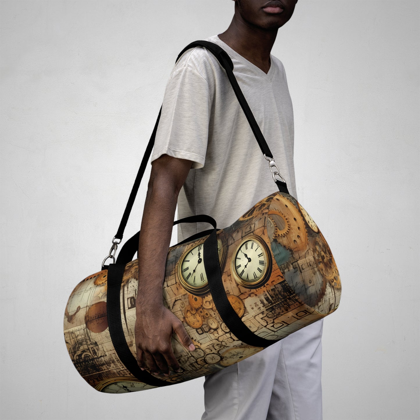 steampunk clock Gym Bag - vintage grunge travel duffel bag