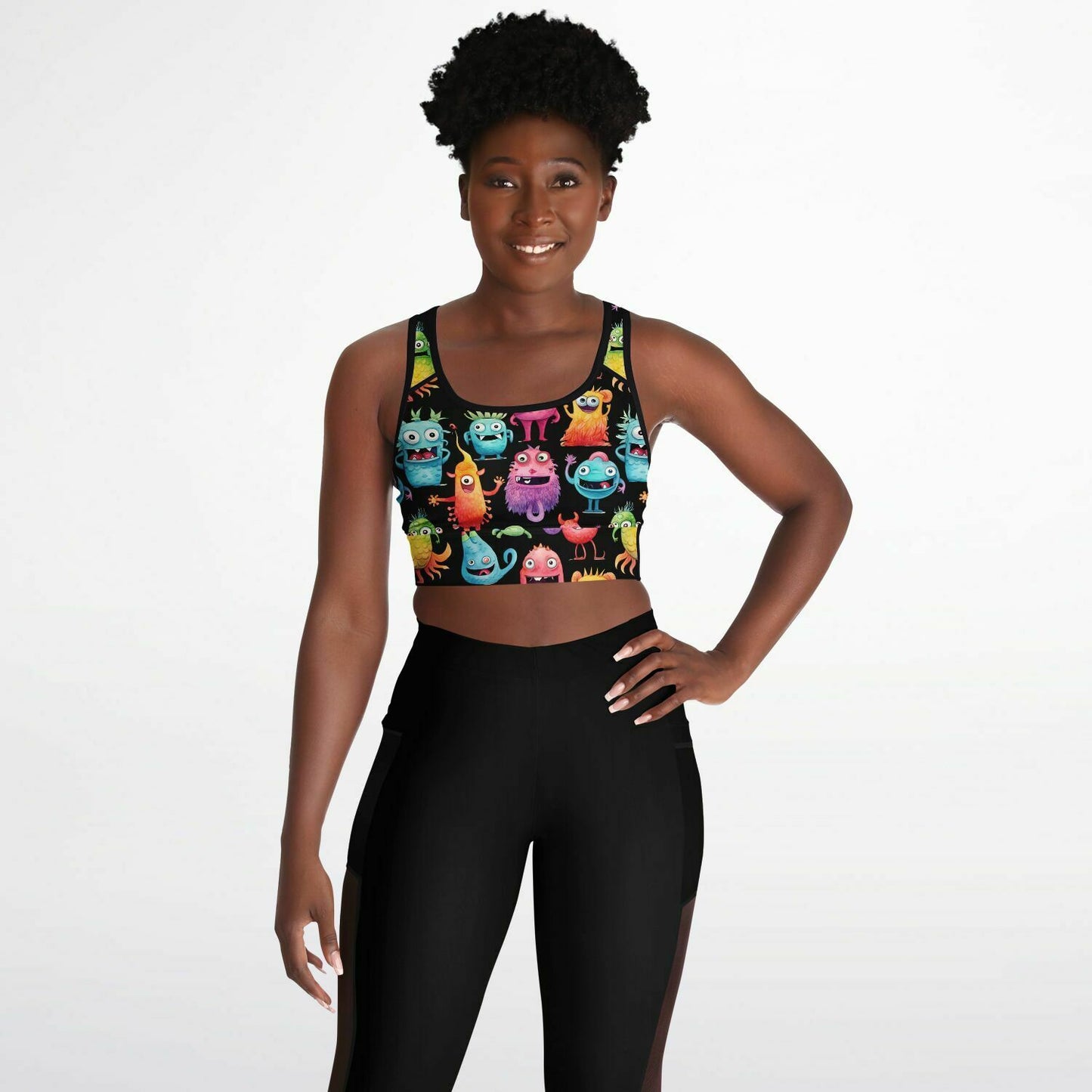 Mesh Padded Sports Bra - cheerful monster