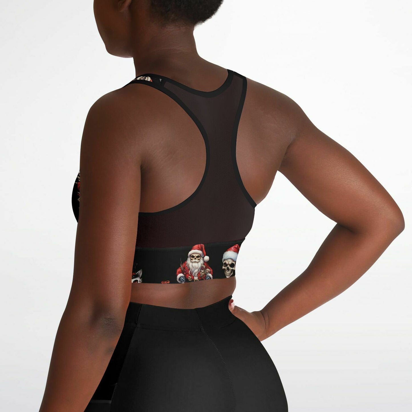 Mesh Padded Sports Bra - skeleton christmas