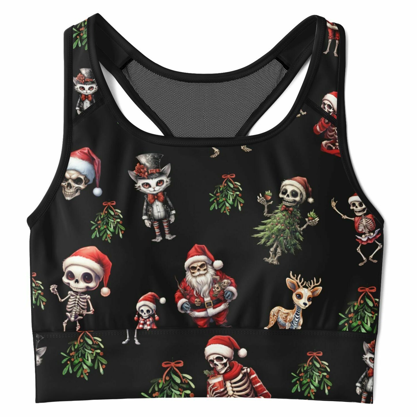Mesh Padded Sports Bra - skeleton christmas