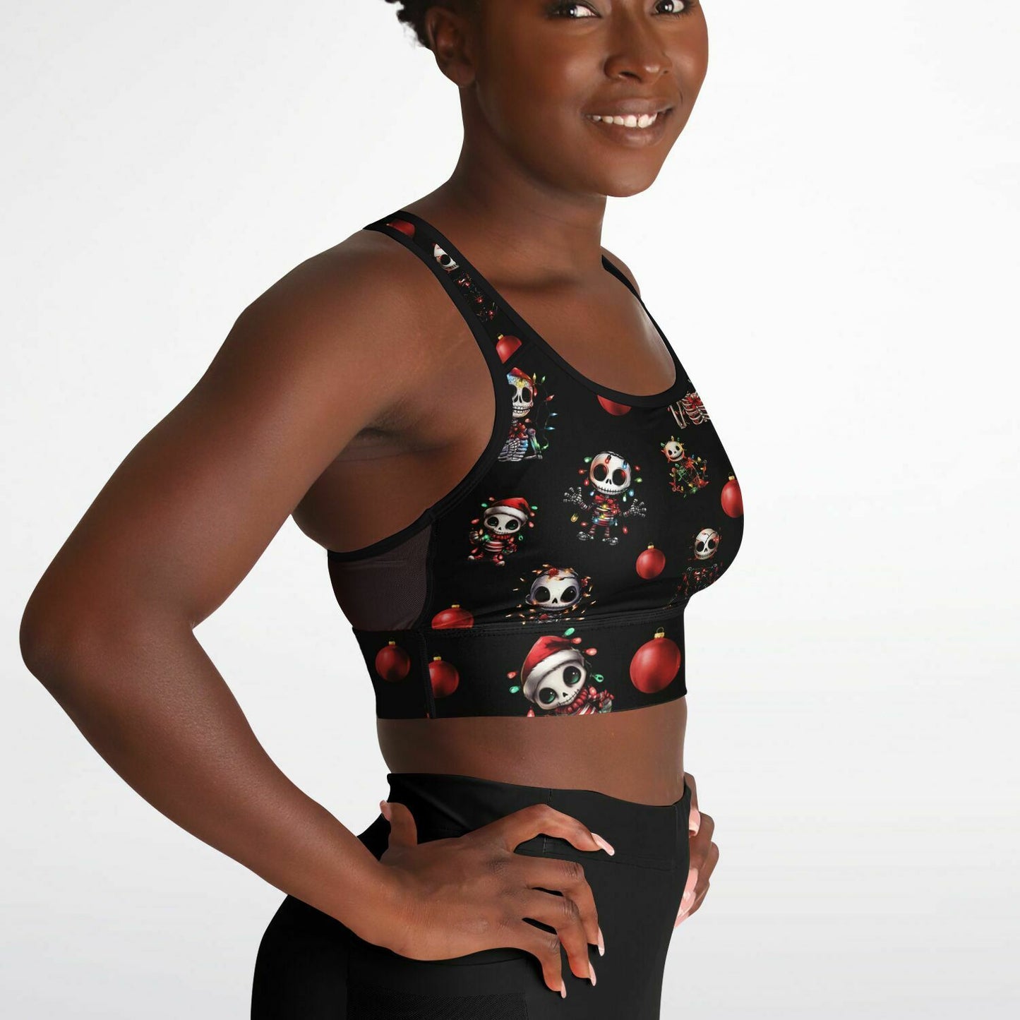 Mesh Padded Sports Bra - festive skeleton