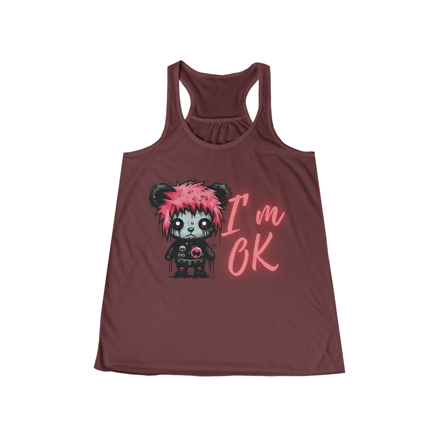 Flowy Racerback Tank Top - Emo Teddy 'I'm Ok'