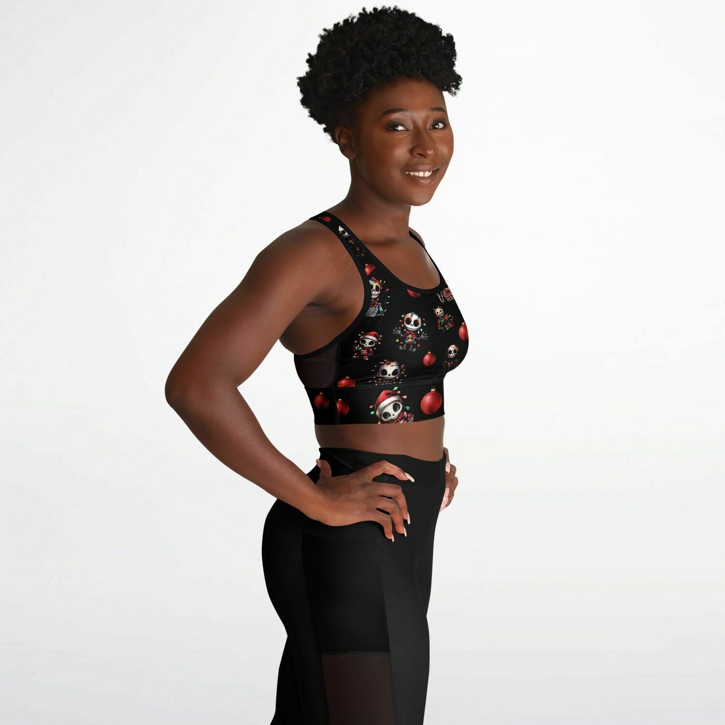 Mesh Padded Sports Bra - festive skeleton