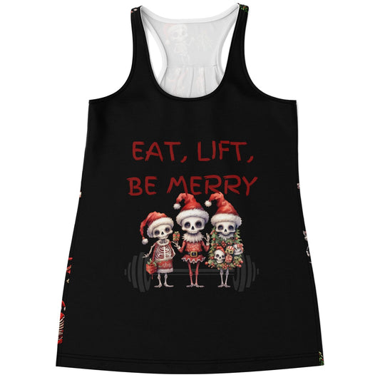 Skeleton Christmas "Eat Lift Be Merry" - Racerback Tank Top