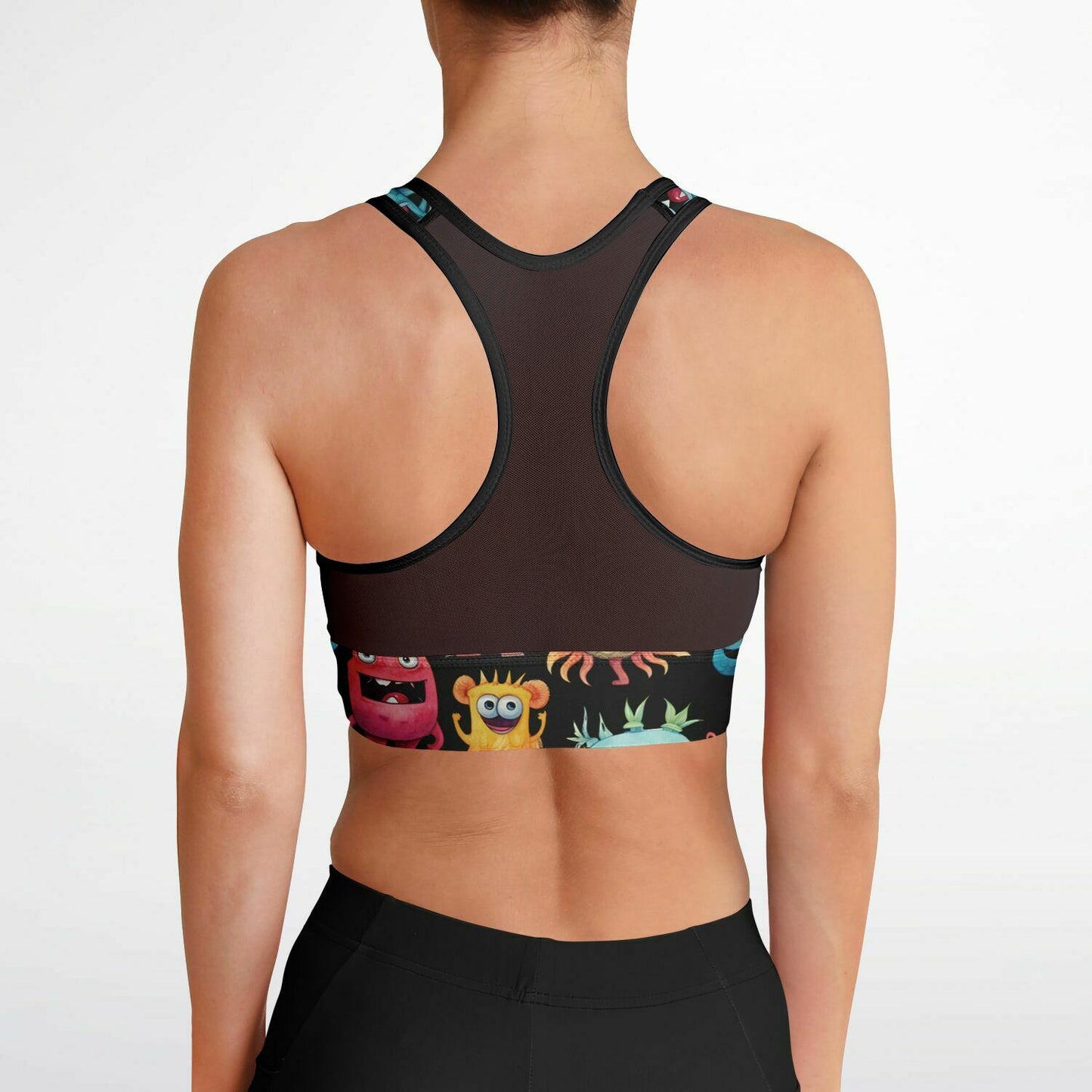 Mesh Padded Sports Bra - cheerful monster