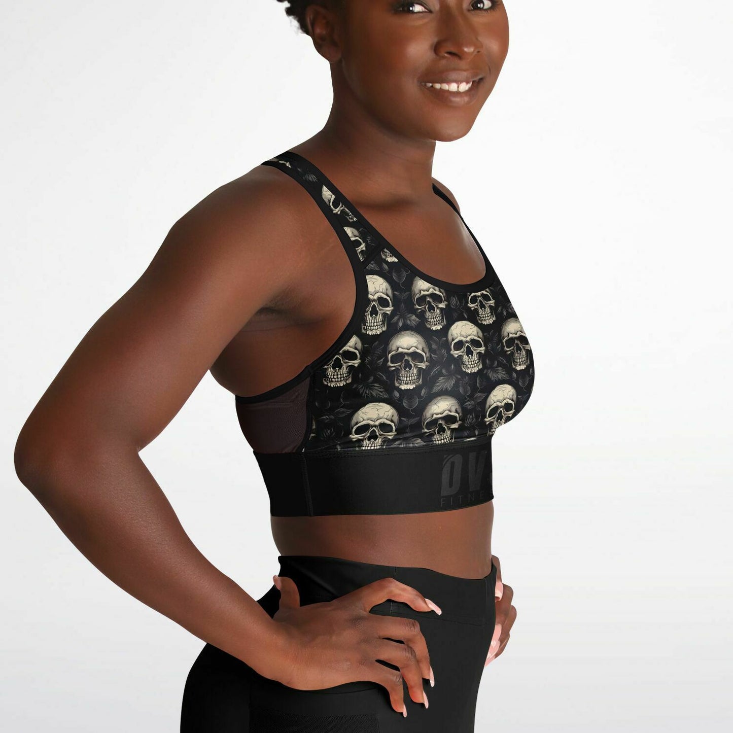 skull Mesh Padded Sports Bra - goth aesthetic