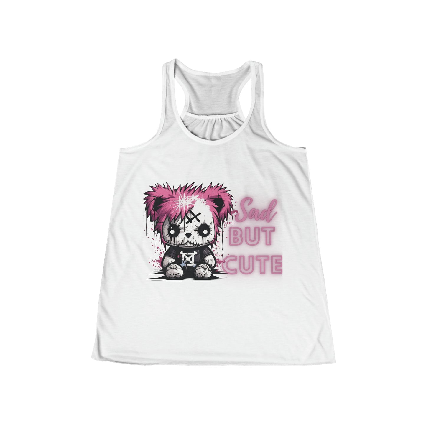Flowy Racerback Tank Top - Emo Teddy 'sad but cute'