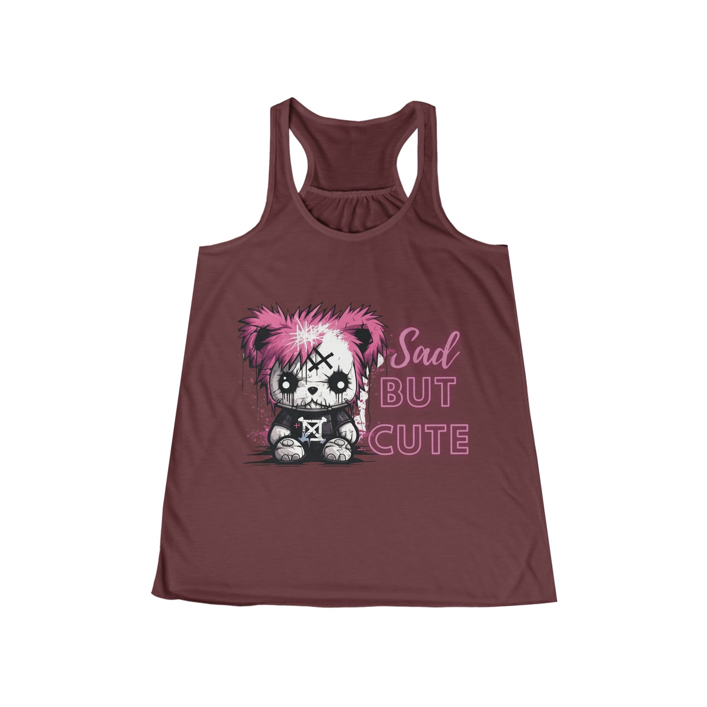 Flowy Racerback Tank Top - Emo Teddy 'sad but cute'