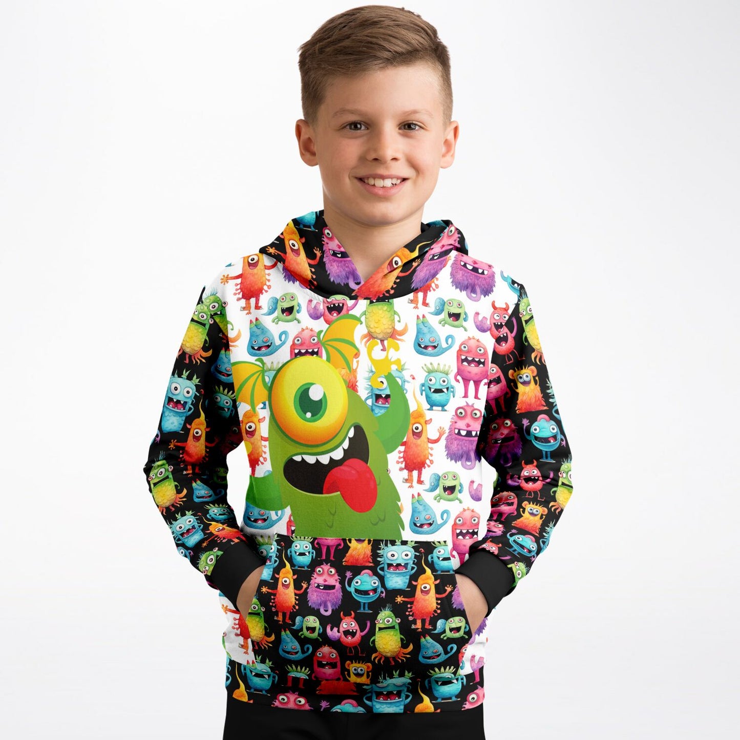 Cheerful Monster in training - Athletic Kids Hoodie