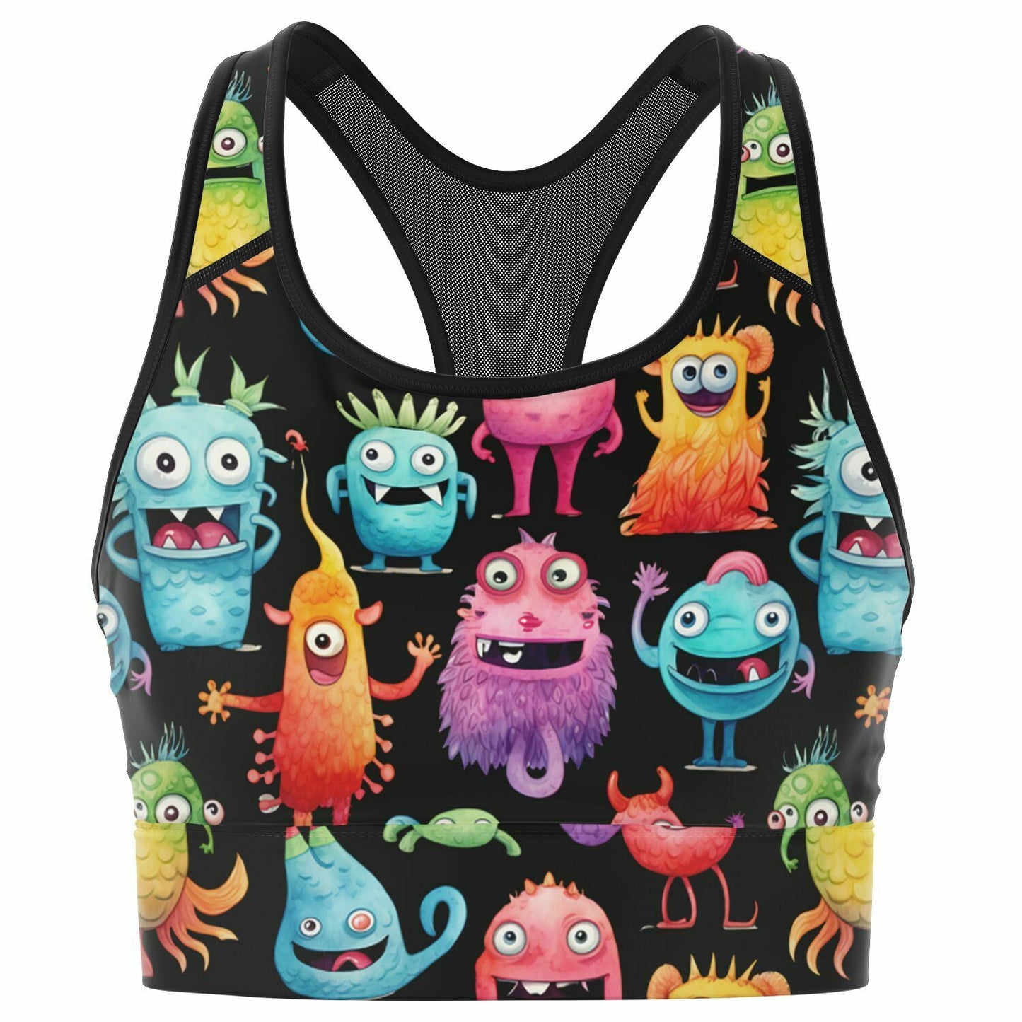 Mesh Padded Sports Bra - cheerful monster