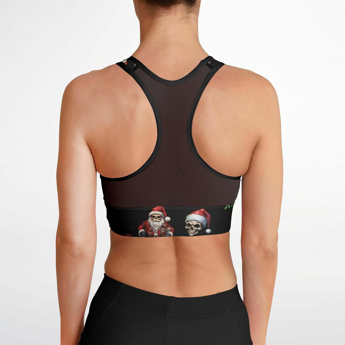Mesh Padded Sports Bra - skeleton christmas