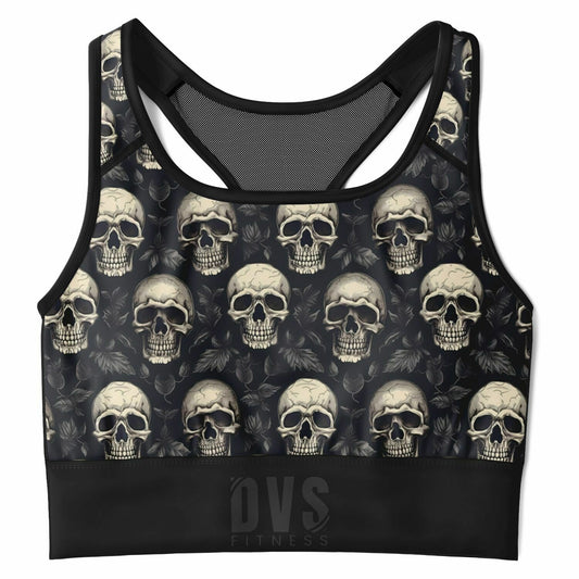 skull Mesh Padded Sports Bra - goth aesthetic