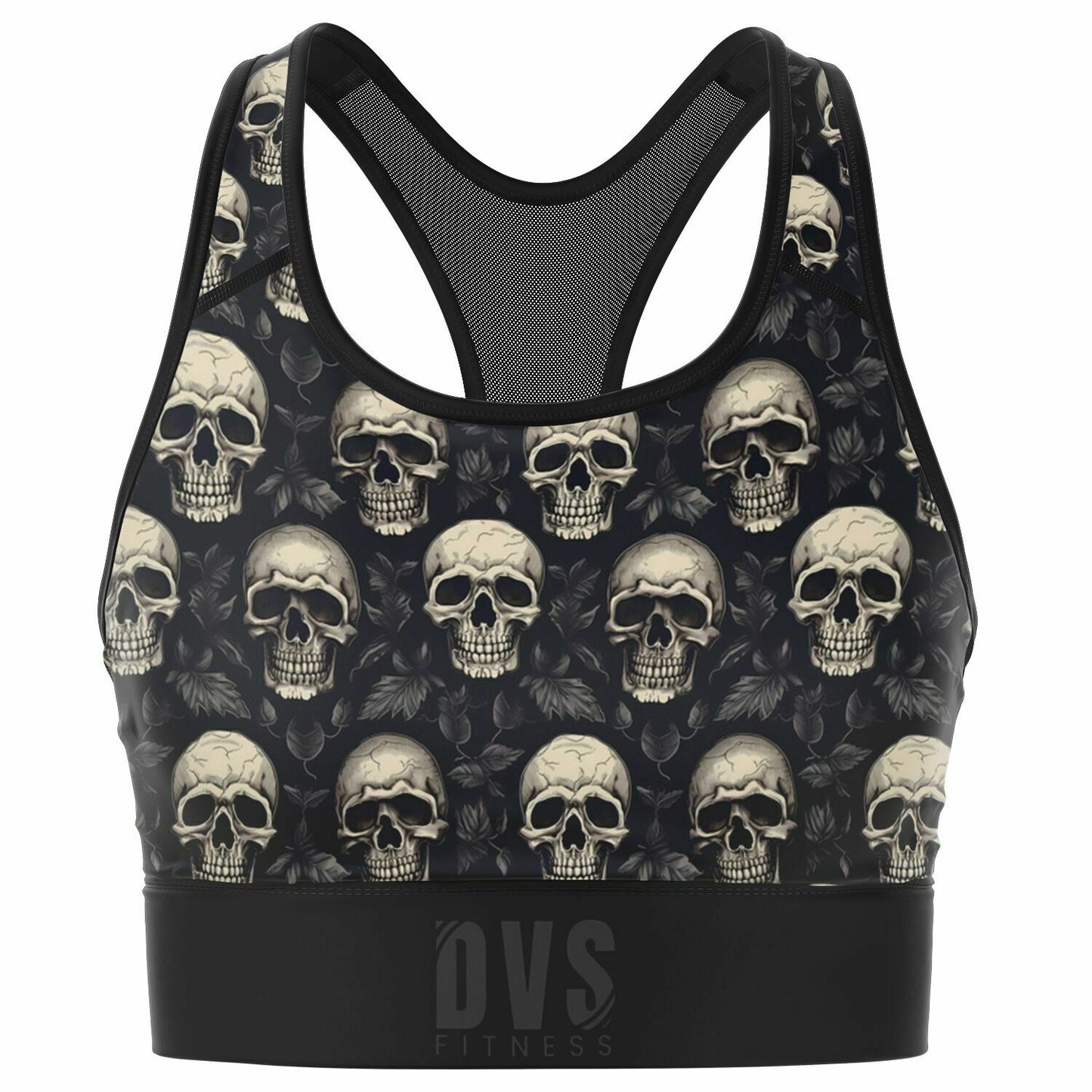 skull Mesh Padded Sports Bra - goth aesthetic