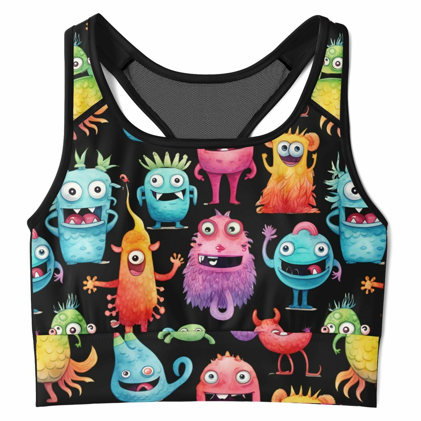 Mesh Padded Sports Bra - cheerful monster