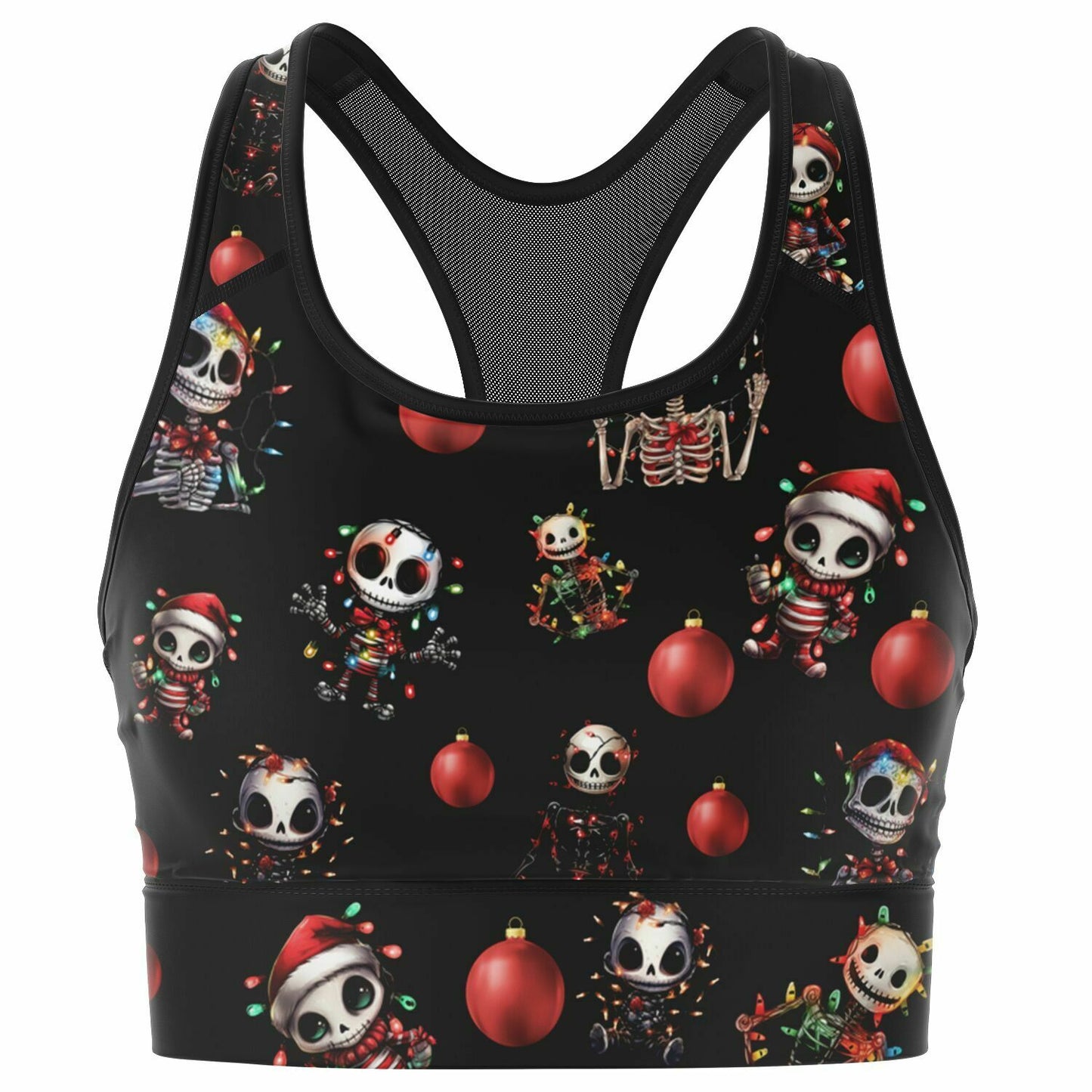 Mesh Padded Sports Bra - festive skeleton