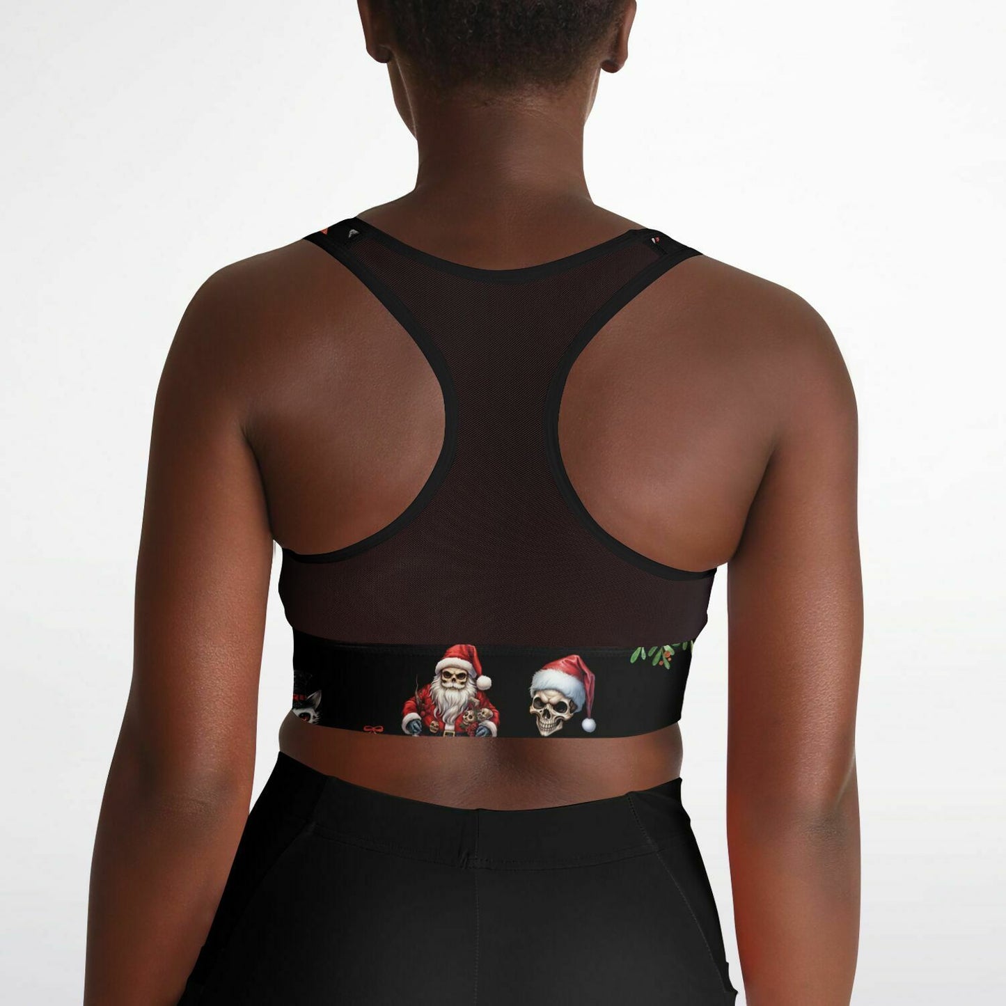 Mesh Padded Sports Bra - skeleton christmas
