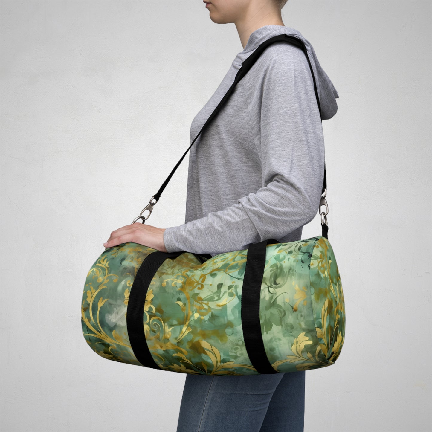 Sage and Gold Damask Gym Bag - yoga duffle bag