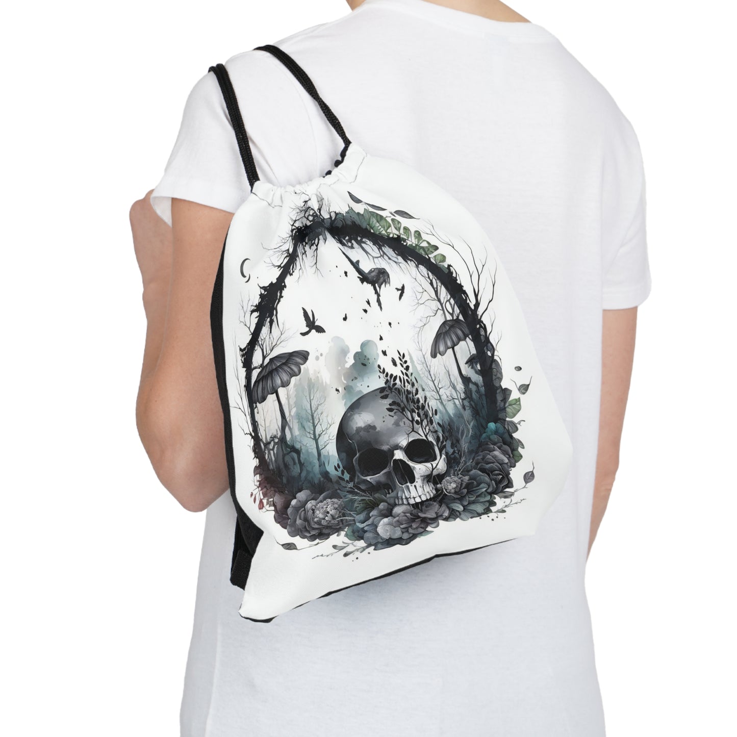 Dark Skull Garden Athletic Drawstring Bag