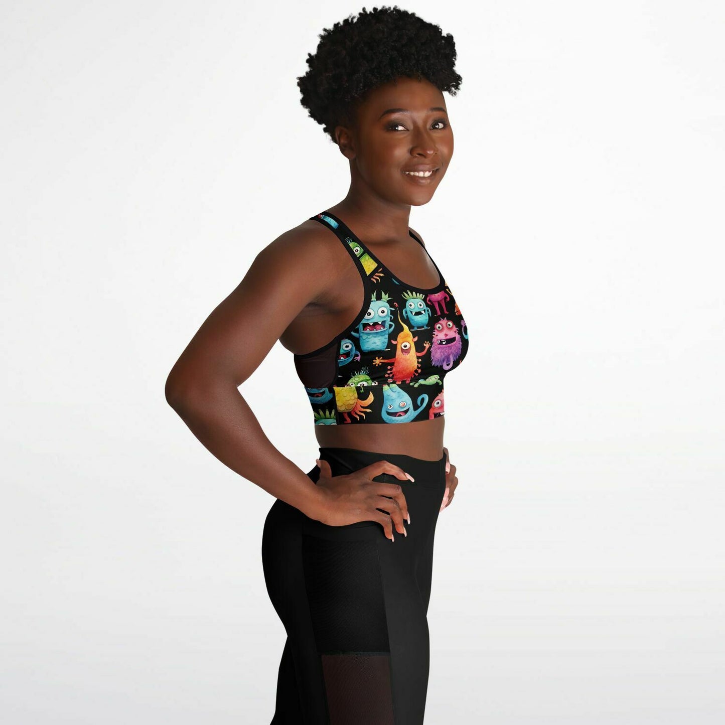 Mesh Padded Sports Bra - cheerful monster