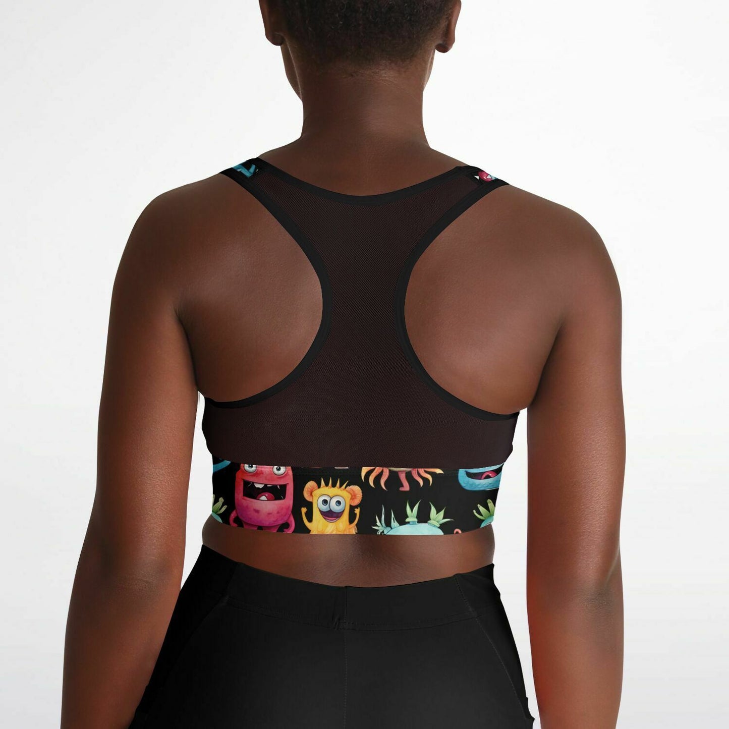 Mesh Padded Sports Bra - cheerful monster