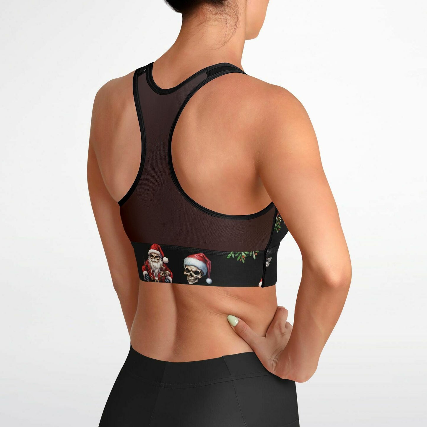 Mesh Padded Sports Bra - skeleton christmas