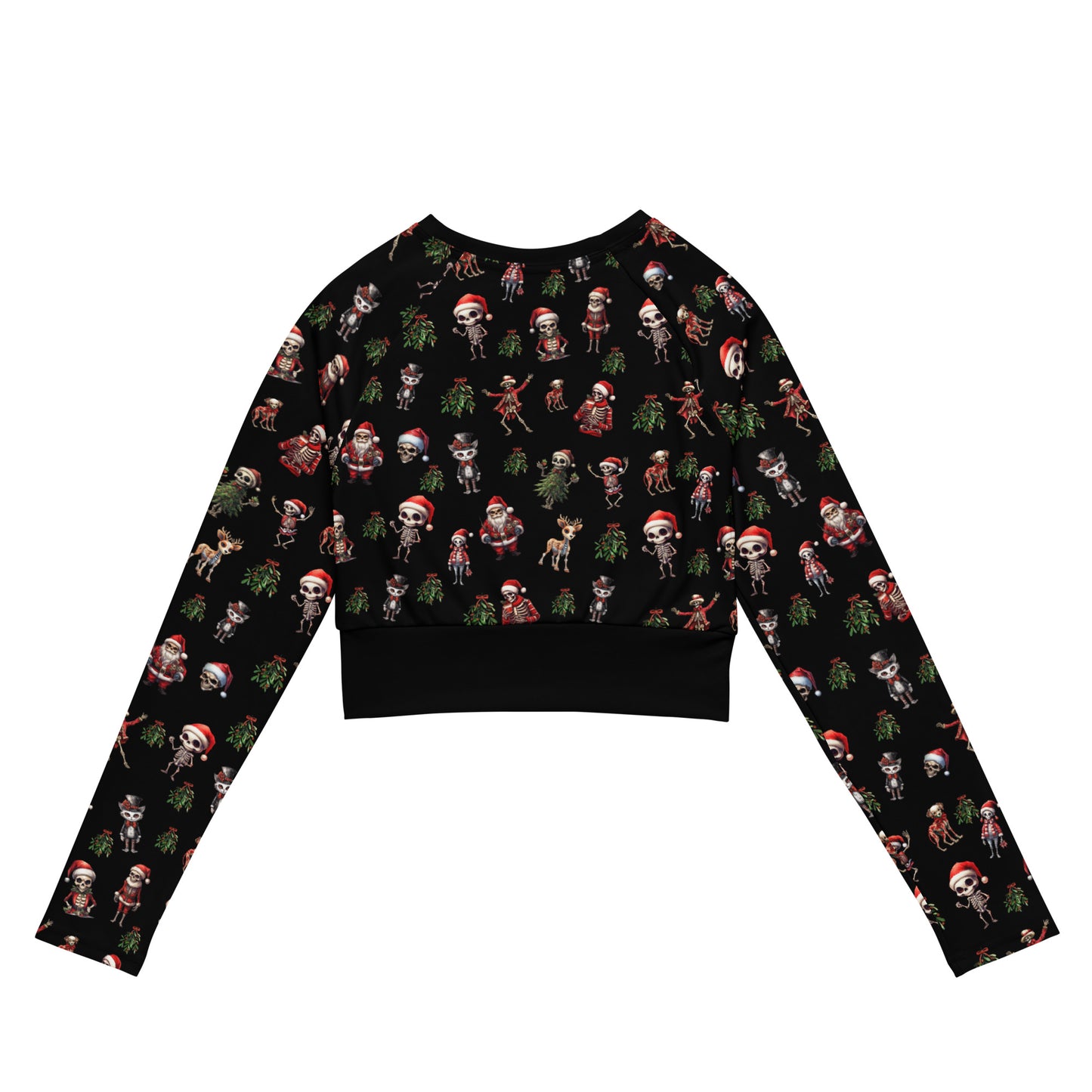 Eco Friendly long sleeve crop top - Skeleton Christmas "Eat Lift Be Merry"