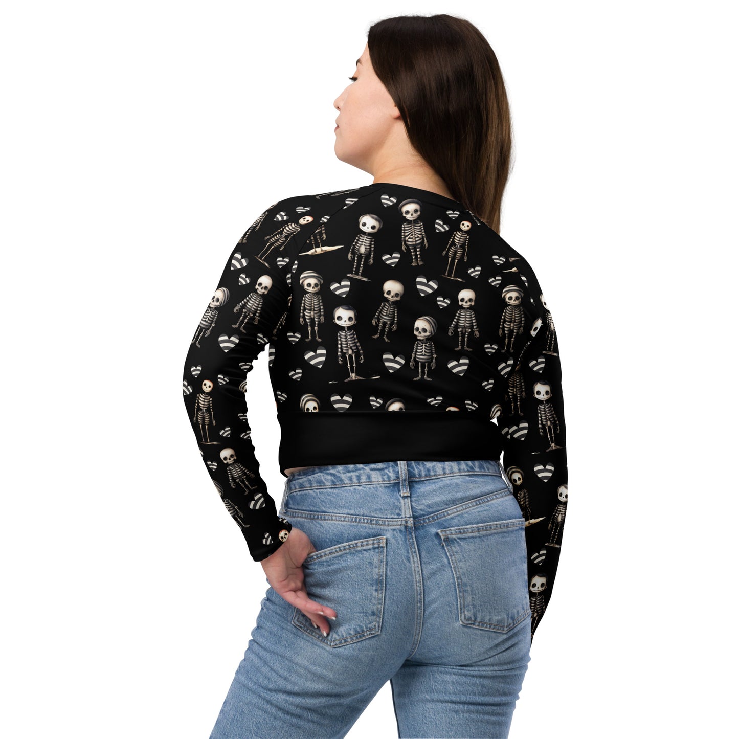 Eco friendly long-sleeve crop top - Jailhouse Skeleton "Leg Day"