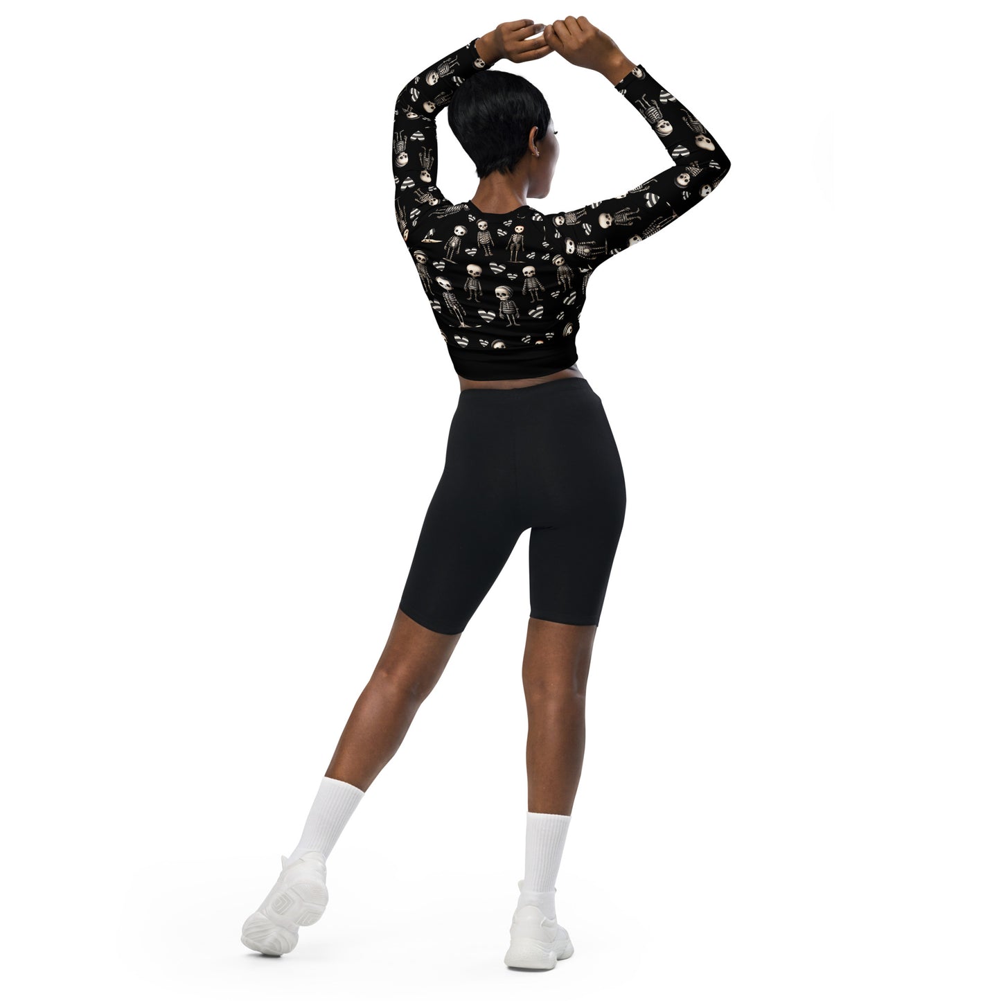 Eco friendly long-sleeve crop top - Jailhouse Skeleton "Leg Day"