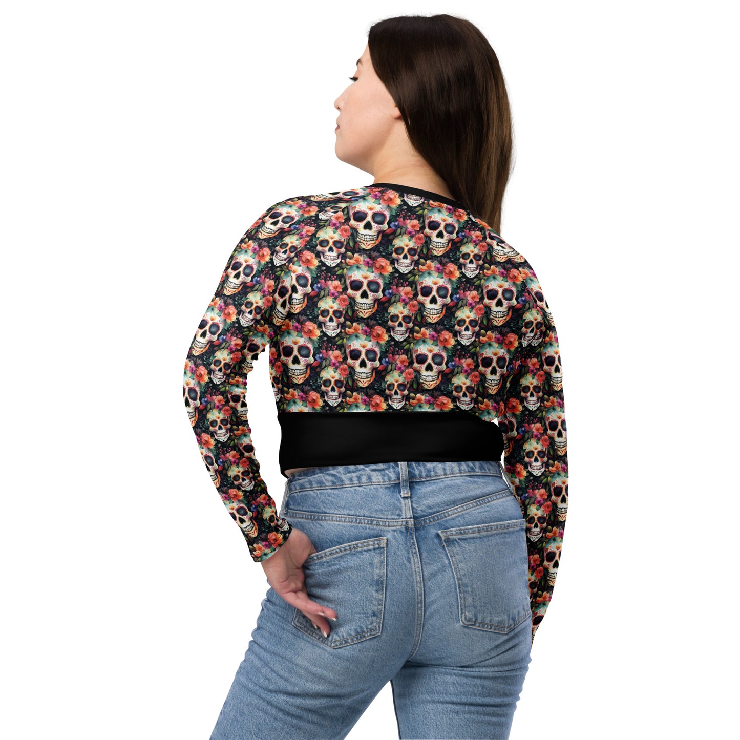 Eco Friendly long-sleeve crop top - Sugar Skulls "Day of the Deadlift"