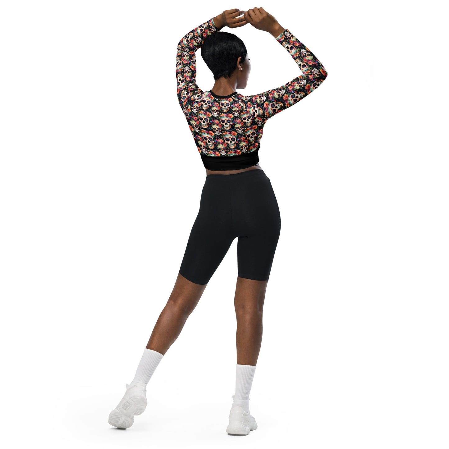 Eco Friendly long-sleeve crop top - Sugar Skulls "Day of the Deadlift"