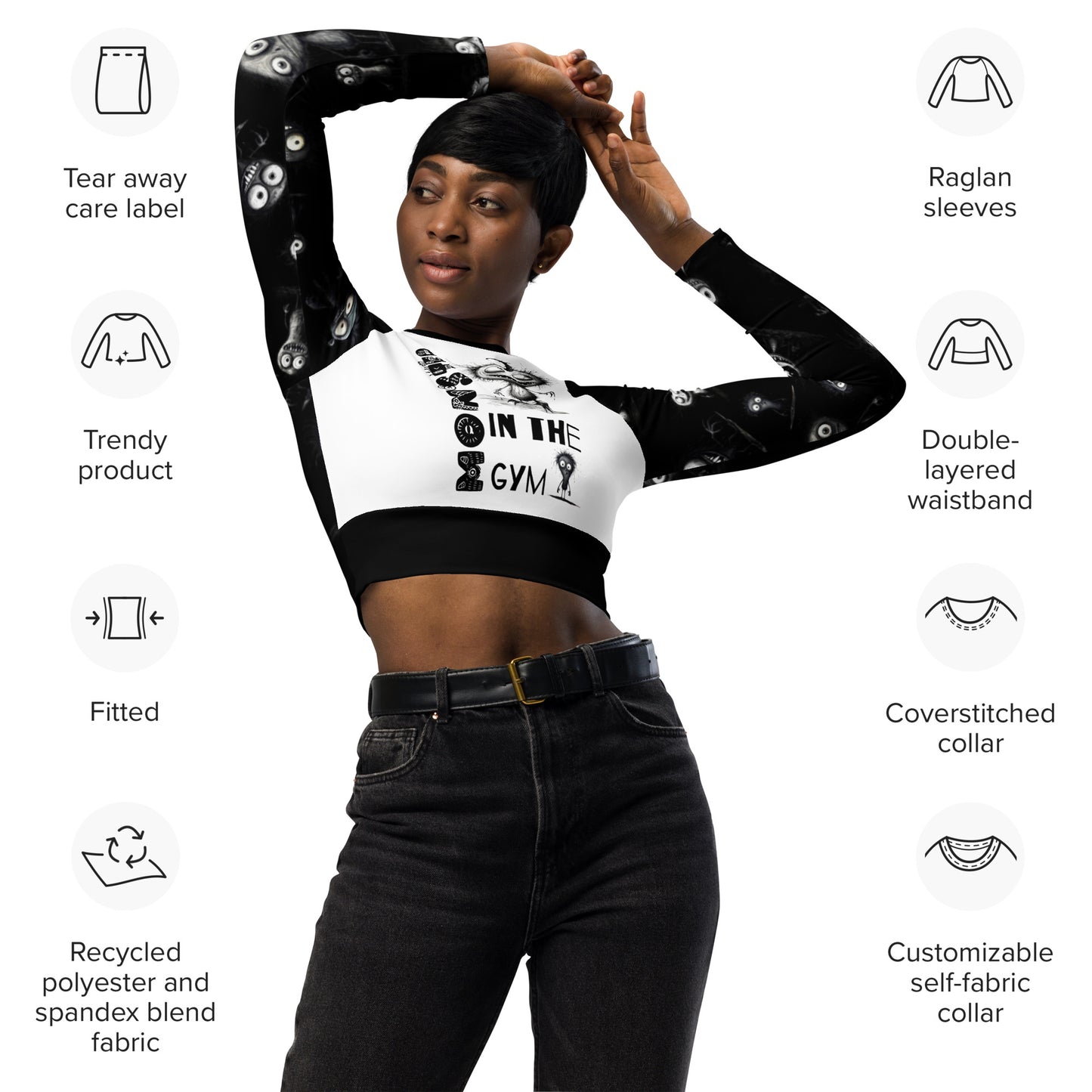 Eco Friendly long-sleeve crop top - Misfit "Monster in the Gym"
