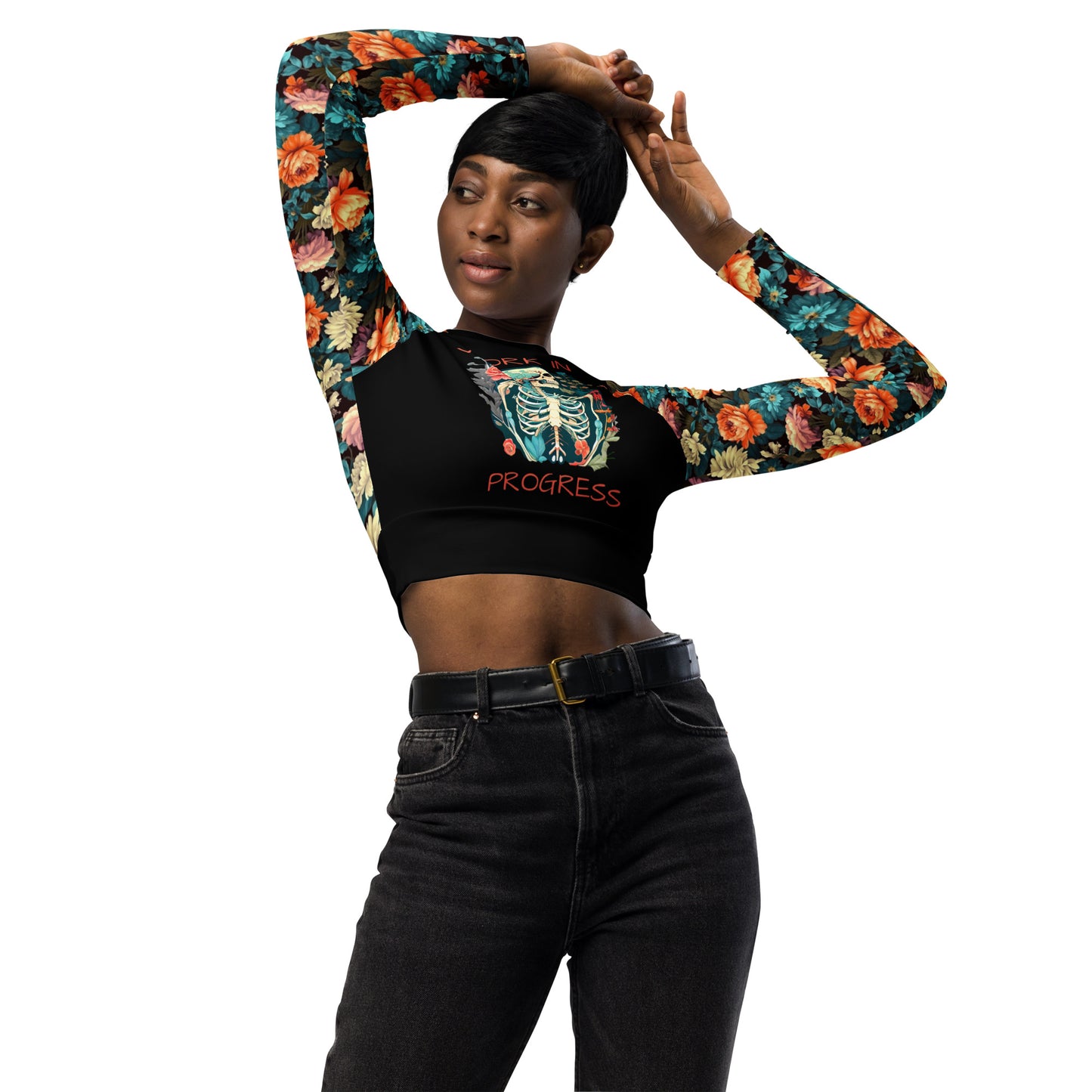 Eco Friendly long-sleeve crop top - Skeleton "Work in Progress"