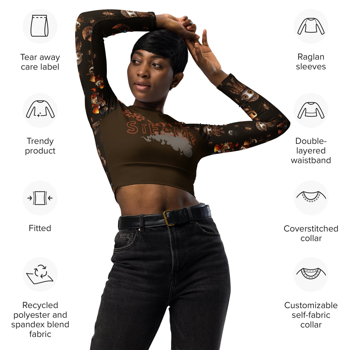 Eco Friendly long-sleeve crop top - Misfit Steampunk Crew "Got Steam"