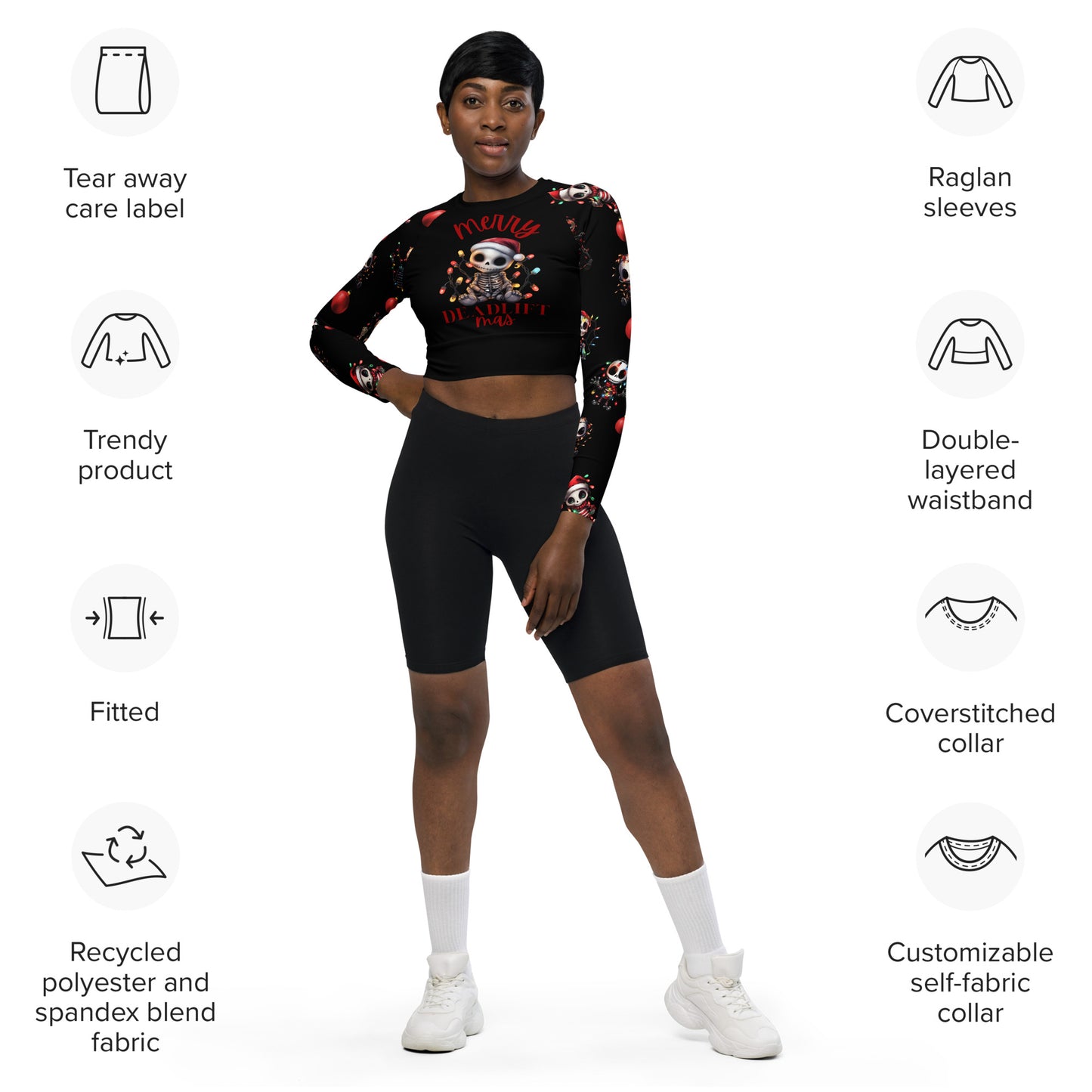 Eco Friendly long-sleeve crop top - Merry Deadlift-mas